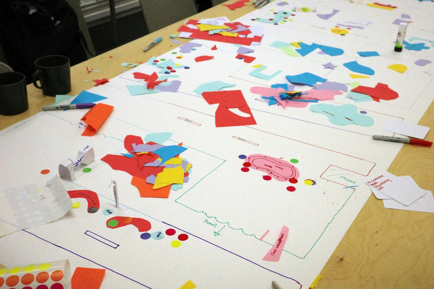 A photo of diagrammatic collage from our first workshop