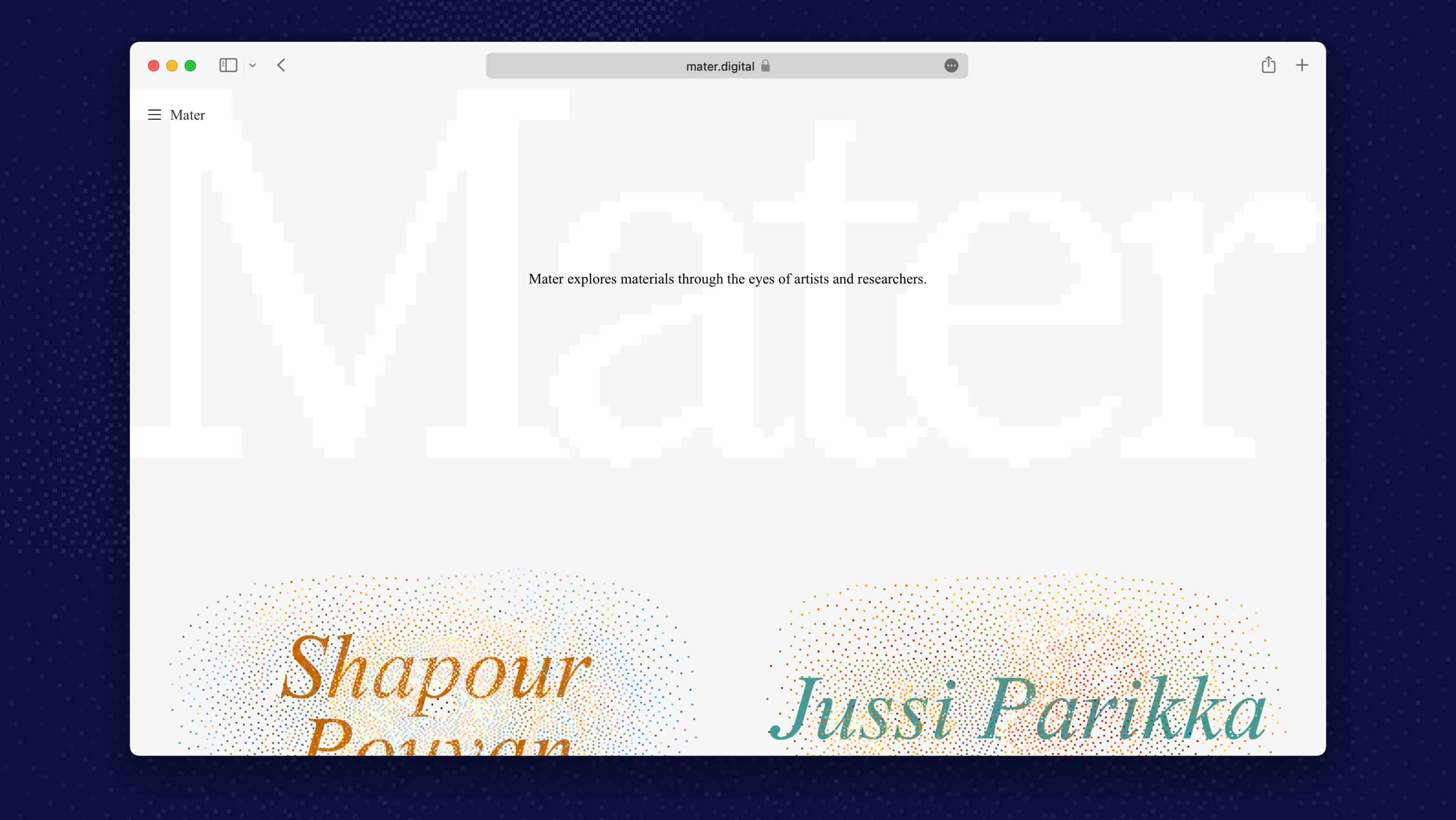 Screenshot of a website - mater.digital